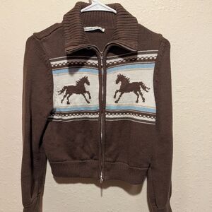 Abercrombie And Fitch Women's Small Western Horse Zip Up Sweater Full Zip Jacket